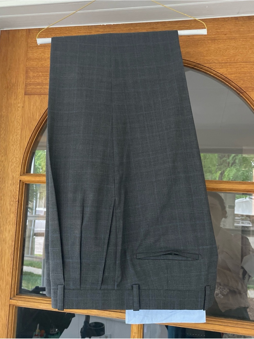 Paul Betenly Men’s Wool Pleated Scottsdale Grey Windowpane Trousers Size 35